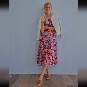 Talbots Fit-Flare  Red Dress Fantastic Paisley Size 12P